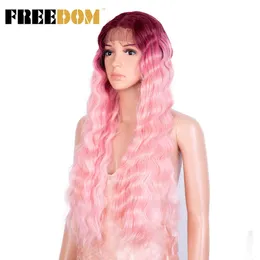 Женщина синтетические кружевные парики длинные волнистые кружевные парики 28 -дюймовый розовый кружево -парик с высокой термостойкой для чернокожих женщин 230524