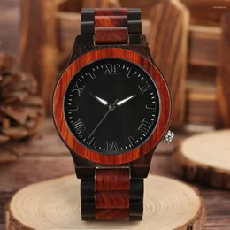 Wristwatches Ebony Red Wood Men's Bangle Wristwatch Roman Numerals Display Folding Clasp Solid Wooden Watch Band Male Watches Gifts