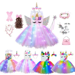 Girl's Dresses Girls Shiny Unicorn Tutu Dress Glowing Kids Unicorn Dresses For Girls Hallowmas Party Princess Dress Children Clothing vestidos 230615