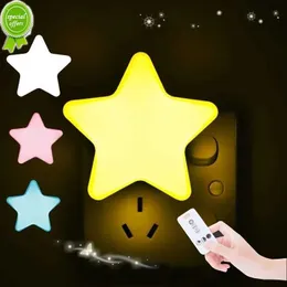 New Remote Controller Cute Star LED Plug-in Night Light AC110-220V Timer Light Sensor Control Bedside Wall Lamp Baby Sleeping Light