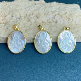Naszyjniki wisiorek owalne naturalne białą matkę perełek Naszyjnik europejski i amerykańskie przekonanie religijne DIY Akcesoria biżuterii