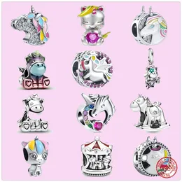 925 Sterling Silber Charms für die Schmuckherstellung für Pandora-Perlen-Armband Bruno Das Einhorn-Schaukelpferd-Charm-Set Anhänger