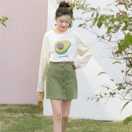 Women's T Shirts Autumn T-shirt 2023 Winter Harajuku Korean Kläder Fashion Vintage Tryckt Letter Fruit Avocado Stitch Friends Shirt