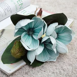 Flores decorativas real touch magnólia artificial bela simulação com folhas faça você mesmo decoração de festa de casamento feita à mão