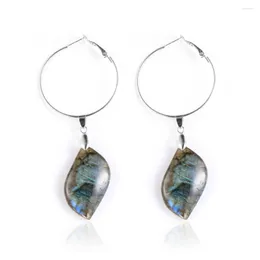 Kolczyki Dangle Boho Nieregularny naturalny wisiorek Księżycowy Drop dla kobiet hiperbolicznych 4 cm Big Circle Labradorite Earring