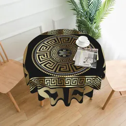 Toalha de mesa dourada chave grega toalha de mesa ornamento vintage padrão meandro linhas de torção retrô capa redonda para decoração de cozinha de sala de jantar 230615