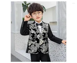 Men's Suits Formal Floral Printing Boys Suit 2 Pieces Set Children Prom Wedding Blazer Kids Stage Performance Tuxedo Jacket With Pants