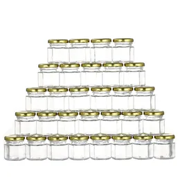 Accessories Packaging Organizers Storage Boxes Bins 30 Units 45ml Hexagonal Glass Honey Jars with Gold Covers Sealed Bottle Wedding Birthday Party Return Gifts 23