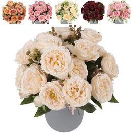 Decorative Flowers 30cm Peony Artificial Bouquet 5 Big Head And 4 Bud Tea Rose Camellia Fake Flores For Home Wedding Decoration Indoor