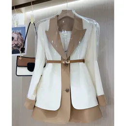 Kvinnors kostymer Blazers Highend Luxury Designers Chic French Fake Twopiece Suit Långärmare Jacka White Blazer Women Trench Coat 230615