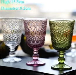 Wholesale 270ml European style embossed stained glass wine lamp thick goblets 7 Colors Wedding decoration gifts FY5882 JN16