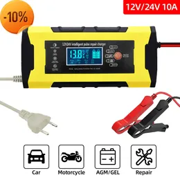 New Car Battery Charger 12V-24V Pulse Repair 5A-10A Lcd Display Fully Automatic Smart Fast Charge Agm Gel Lead-Acid Charger