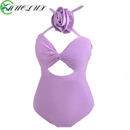 Women's Swimwear MUOLUX Sexy Swimsuit Skirt Summer Women Halter 3D Flower Print Swimwear Beach Dress Cover Up Monokini Bath Suit 230615