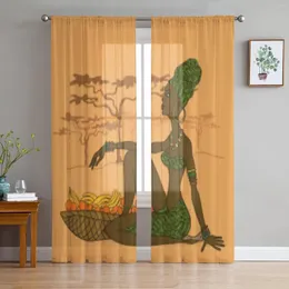 Curtain African Girl With Fruit Basket Tulle Curtains For Living Room Bedroom Window Sheer Kitchen Balcony Voile