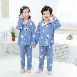 Women's Sleepwear Spring And Autumn Children's Pajamas Girls Winter Milk Silk Cute Cartoon Lapel Boys Printed Home Clothes Suit Casual