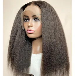 Koronkowe peruki Yaki o długości 26 cali 180% Gęstość Kinky proste koronkowe przednie peruki dla czarnych kobiet Babyhair Soft Blueless Wstępnie rozluźniona naturalna linia włosów 230616