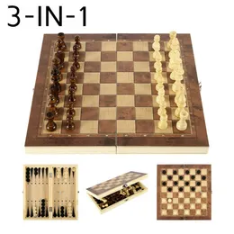 체스 게임 3 in 1 접이식 목재 backgammon 검사기 여행 세트 보드 드래프트 엔터테인먼트 휴대용 게임 230615