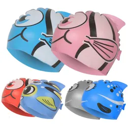 Swimming Caps Kids Children Waterproof Swim Cap Cartoon Animal Swimming Pool Beach Silicone Caps Hat Protect Ears Long Hair For Boys Girls 230616