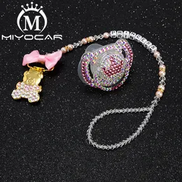 Mobiles Miyocar Personalizowane imię Bling Heart Pacifier Clip Unikalny uchwyt z zestawem prezentu SP009 230615