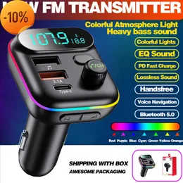 New 2023 Bluetooth 5.0 Car FM Transmitter Dual Usb Type C Pd qc3.0 Car Charger Colorfu Handsfree Car Kit Mp3 Player Support Tf Card