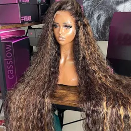 الباروكات الدانتيل تسليط الضوء على شعر مستعار Human Hair 13x4 Curly Wig Honey Blonde Lace Pront Front for Black Women 30 inch Ombre الملون العميق