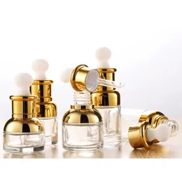 Gold Glass Droper Bottle 20 30 50 ml Luxury Serum -flaskor med Shinny Cap för Essent Oil Enfvt