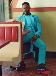 Men's Suits Summer Blue Mens One Button Peaked Lapel Groom Wear Wedding Tuxedos Formal Prom Cocktail Man Blazer Suit Jacket Pants