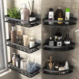 Estantes de baño Estante Organizador de almacenamiento de maquillaje Estante de champú de aleación de aluminio Accesorios de ducha Sin pared de perforación 230616