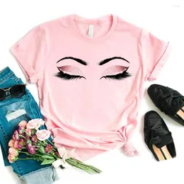 Women's T Shirts Women Eyelash Pink Art Shirt Girl Camiseta Maquillaje Koszulki Makeup Hipster Graphic Tshirt Female Tumblr T-shirt Drop