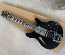 12 문자열 Semi-Hollow Body Black Electric Guitar with Tremolo Bridge 3 픽업은 사용자 정의 할 수 있습니다.