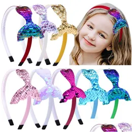 Headbands Colorful Gradient Sequin Mermaid Tail Headband Scale Reversible Children Baby Hair Bands Hoop Fashion Jewelry Gift Will An Dhvyj