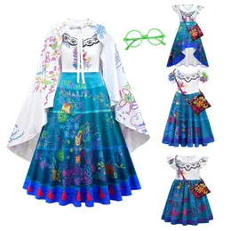 Flickans klänningar Encanto Mirabel Madrigal Cosplay Costume Girl Dress Woman Fancy Dresses For Carnival Hallowen Princess Dress Earrings Glasögon 230615