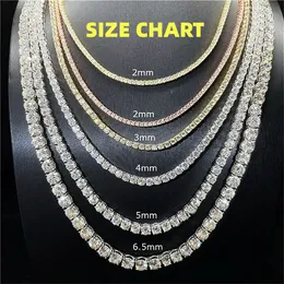 Hip Hop Moissanite Diamond Tennis Chain Necklace Iced Out D Color White VVS 925 Sterling Silver 2mm 3mm 4mm 5mm 6.5mm Women Alib