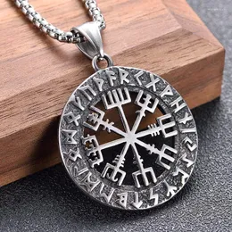 Łańcuchy retro nordyckie vegvisir viking naszyjnik Mężczyźni kompas wisiorek stal nierdzewna Odin Rune Naszyjniki amulet biżuteria Wholetowa