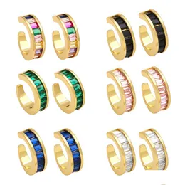 Hoop Huggie Hip Hop Earrings Bling Colorf Zircon Dangle No Piercing Ear Clips Gold Plated Jewelry Drop Delivery Dhtij