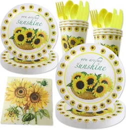 Flower Paper Plates Floral Paper Plates Party Supplies Sunflower Birthday Dinnerware Set Baby Shower Service for 10 Guests Including Plates, Napkins, Cups 70PCS