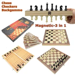 Giochi di scacchi Pieghevole in legno magnetico Set internazionale Backgammon Dama Gioco da viaggio Dama Intrattenimento portatile 230615