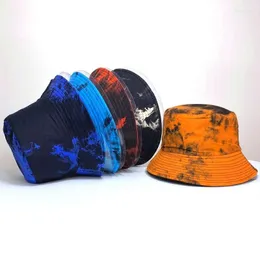 Berets Tie-dye Ink Painting Pattern Fisherman Hat Women Fashion Double-sided Wear Bucket Hats Men Hip-hop Sunscreen Panama Cap