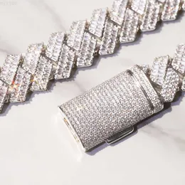 Luxuriöser Gra-Moissanit-Diamant, breit, 20 mm, 2 Reihen, massives Silber, reine Baguette-Moissanit-Magique-Kubanische Gliederkette