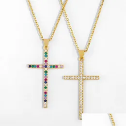 Anhänger Halsketten 18 Karat Gold Zirkon Kreuz Halskette Kristall Diamant Frauen Männer Modeschmuck Will und Sandy Drop Lieferung Anhänger Dh4Pg