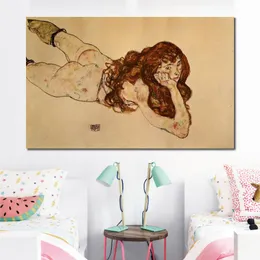 Streszczenie figuratywne płótno sztuka żeńska naga leżąca na jej brzuchu egon schiele malowanie ręcznie malowane nowoczesne dekoracje ścienne