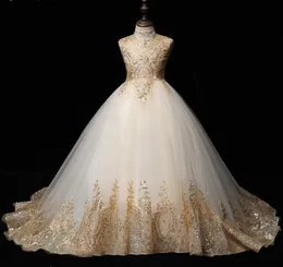 Mädchenkleider Blumen Langes Kleid Goldene Pailletten Spitze Mädchen Ballkleider Mädchen Partykleider Abend Prinzessin Hochzeit Mädchenkleider 230615