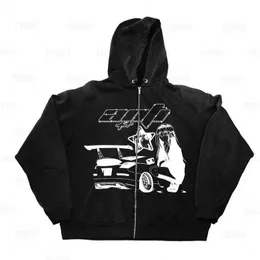 Kadın Hoodies Sweatshirts Harajuku Karikatür Anime Baskı Zip Up Hoodie Y2K Grafikler Kadın Goth Sweatshirt Siyah Uzun Kollu Vintage Punk Kış Kıyafetleri Emo 230615