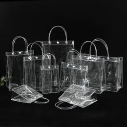 Gift Wrap 1020pcslot Transparent Soft PVC Gift Tote Packaging Bags with Hand Loop Clear Plastic Handbag Cosmetic Bag 230616
