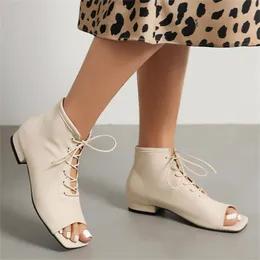 Women Sandals 2023 Summer New Flat Bottom Pront Lace Up Roman Open Toe Adies Size 43 Onkle Fish Toe Boots stropshopping