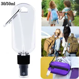 Ny 30 ml/50 ml påfyllningsbara tomma reseflaskor Återanvändbar bärbar alkohol Sprayflaska Hand Sanitizer Holder Hook Keychain Carrier