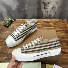 Designer Vintage Check Cotton Sneakers Tryckt bokstäver Plaid Calfskin Canvas Casual Shoes Män Kvinnor Kontroller Sneaker Storlek 35-45