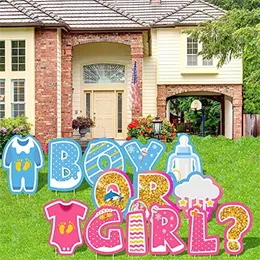 14PCS Gender Reveal Yard Sign Boy or Girl Baby Shower Party Supplies Decoracion Welcome Home Baby Boy Letters Happy Birthday Lawn Sign Stakes Indoor Outdoor Decor
