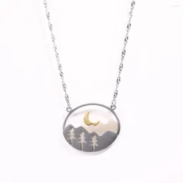 Chains Natural Scenery Mountain Forest For Women Silver Color Moon Deer Pendant Chain Necklaces Charm Stainless Steel Jewelry Gifts