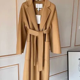 Kvinnors kläddesigner Woolen Coat Autumn Winter Dubbelsidig Cardigan Cashmere Coats Long Slim Windbreaker High-End Luxury Jacket